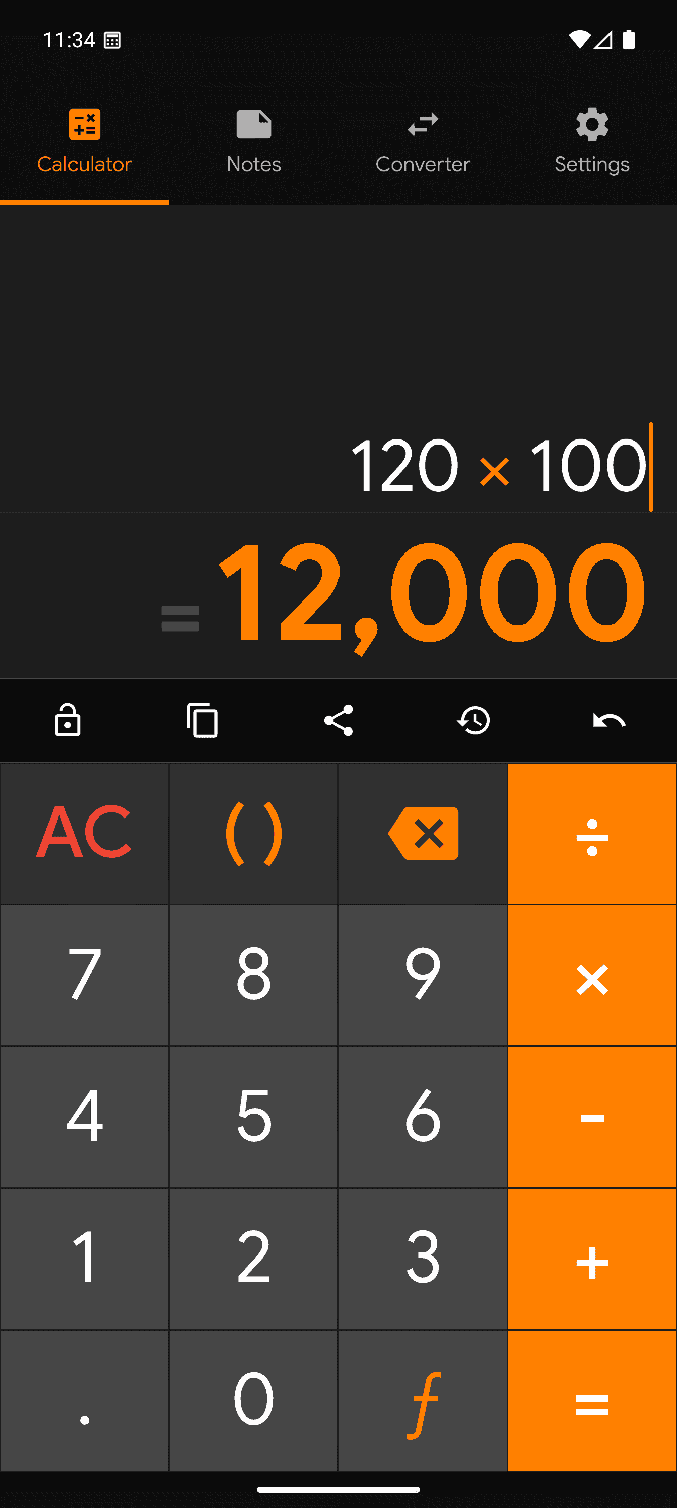 MinteCalc calculator screen